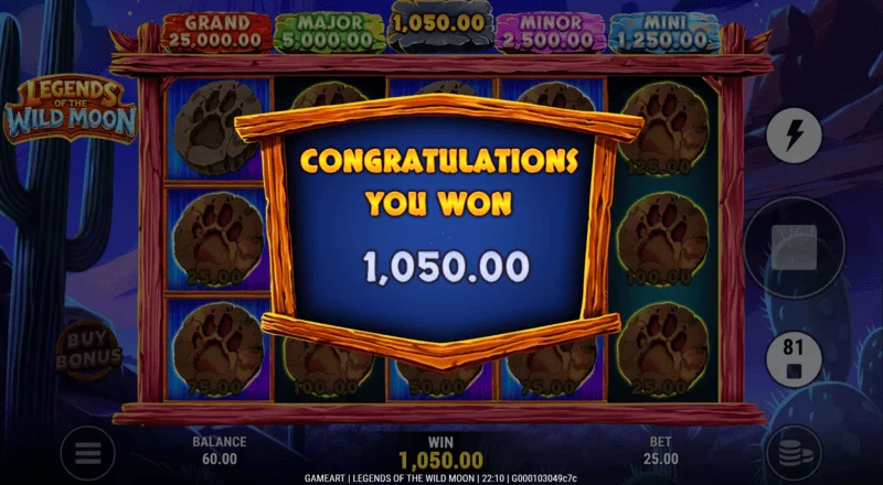 Legends of the Wild Moon - ukupan dobitak u Free Spins rundi